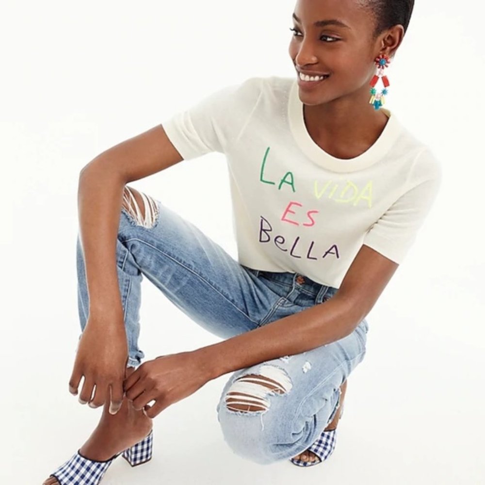 Tippi short-sleeve sweater in "La Vida Es Bella"
